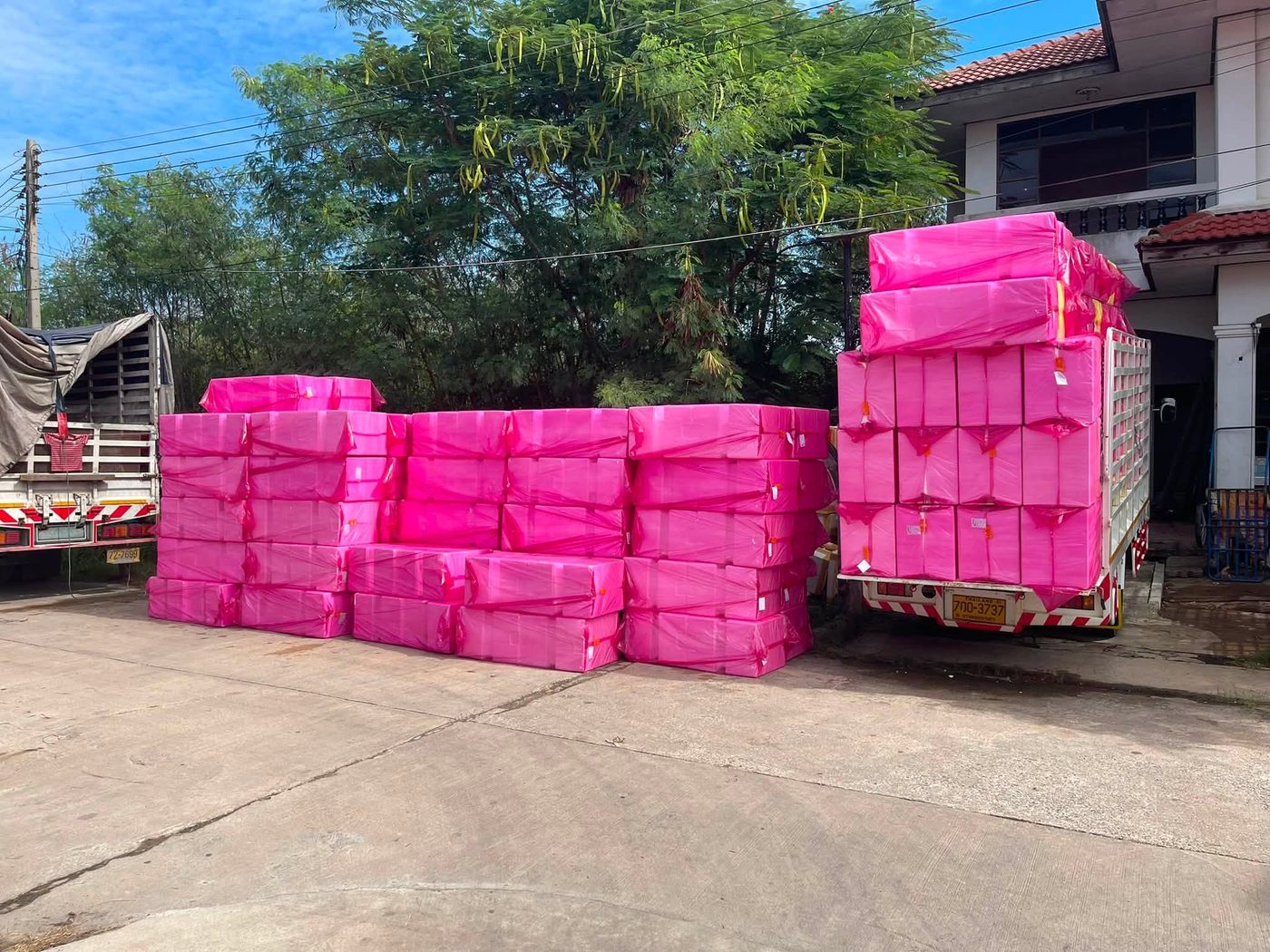 ภาพจัดส่งกล่องโฟมจำนวนมากถึงปลายทาง